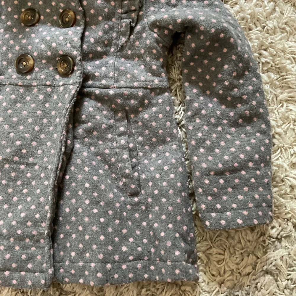 Pink Platinum Girls Grey Pink Polka Dot Hooded Peacoat Jacket Size 5/6